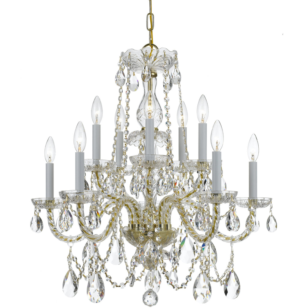 10 Light Polished Brass Crystal Chandelier Draped In Clear Hand Cut Crystal - C193-1130-PB-CL-MWP