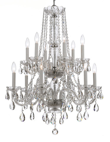12 Light Polished Chrome Crystal Chandelier Draped In Clear Swarovski Strass Crystal - C193-1137-CH-CL-S