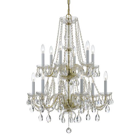 12 Light Polished Brass Crystal Chandelier Draped In Clear Hand Cut Crystal - C193-1137-PB-CL-MWP