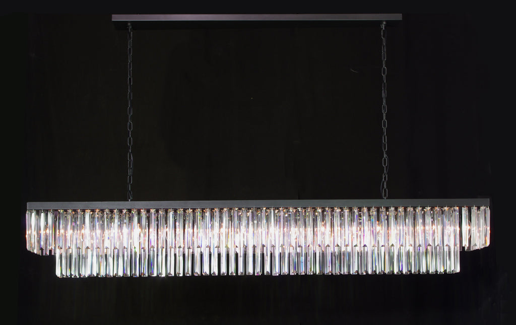 Retro Palladium Glass Fringe Rectangular Chandelier Chandeliers Lighting 71" Wide - G7-1157/15