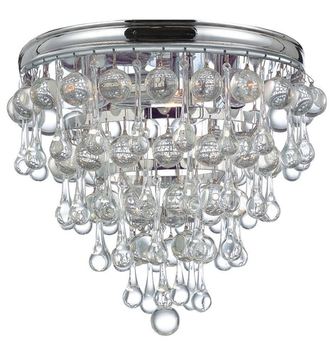 3 Light Polished Chrome Transitional Ceiling Mount Draped In Clear Glass Drops - C193-135-CH