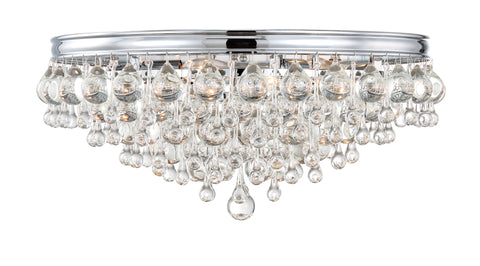 6 Light Polished Chrome Transitional Ceiling Mount Draped In Clear Glass Drops - C193-138-CH