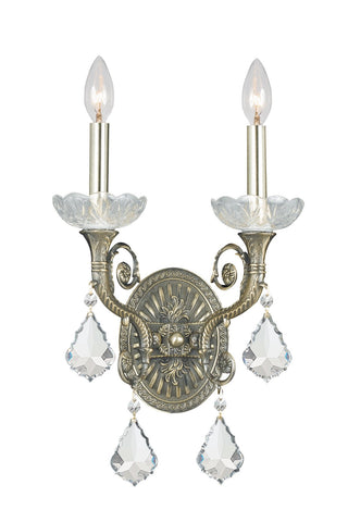 2 Light Historic Brass Crystal Sconce Draped In Clear Swarovski Strass Crystal - C193-1482-HB-CL-S