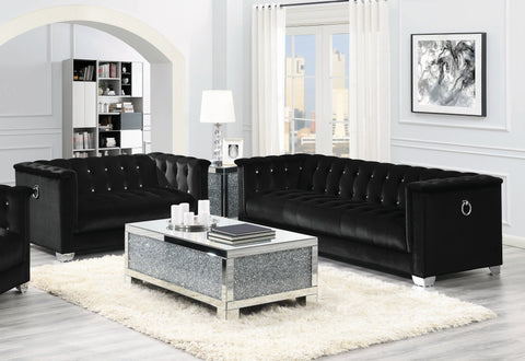 Set of 3 - Chaviano Tuxedo Arm Sofa + Loveseat + Chair Black - D300-10059