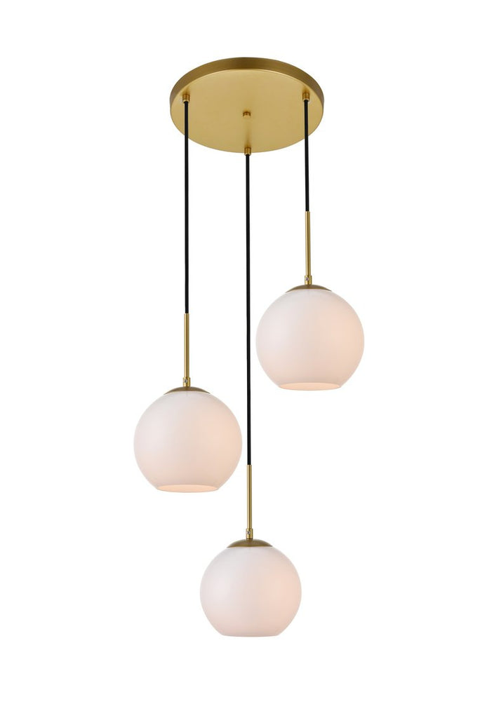 ZC121-LD2209BR - Living District: Baxter 3 Lights Brass Pendant With Frosted White Glass