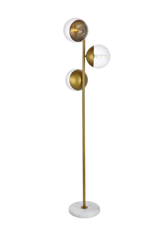 ZC121-LD6163BR - Living District: Eclipse 3 Lights Brass Floor Lamp With Clear Glass