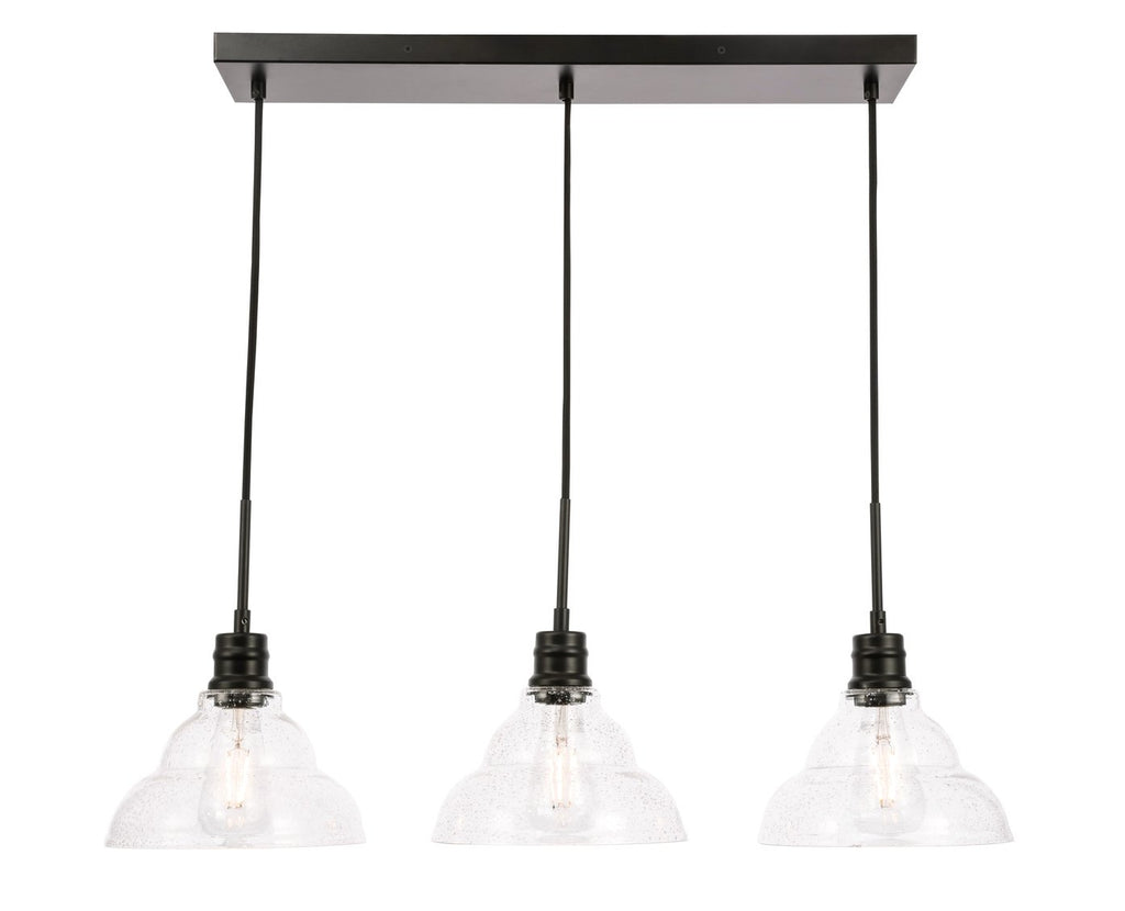 ZC121-LD6222BK - Living District: Clive 3 light Black and Clear seeded glass pendant