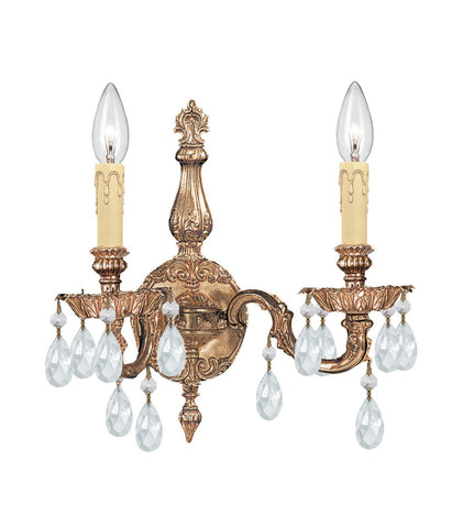 2 Light Olde Brass Traditional Sconce Draped In Clear Swarovski Strass Crystal - C193-2502-OB-CL-S