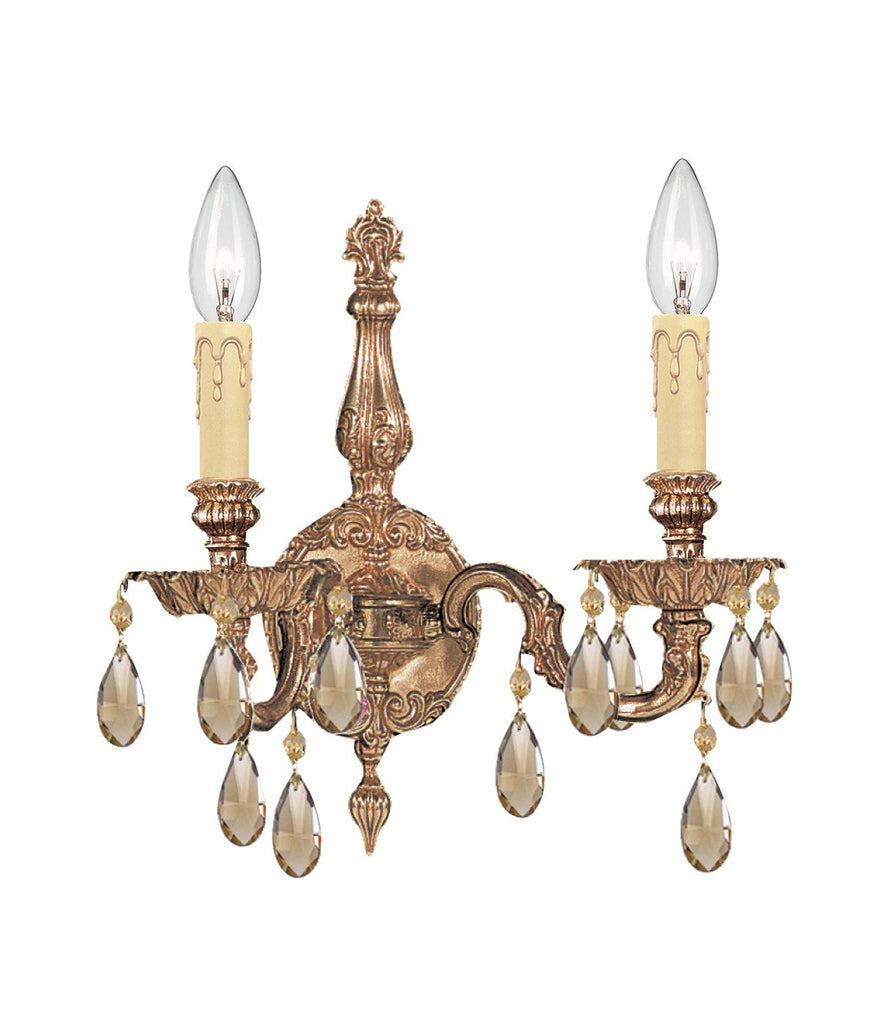 2 Light Olde Brass Traditional Sconce Draped In Golden Teak Hand Cut Crystal - C193-2502-OB-GT-MWP