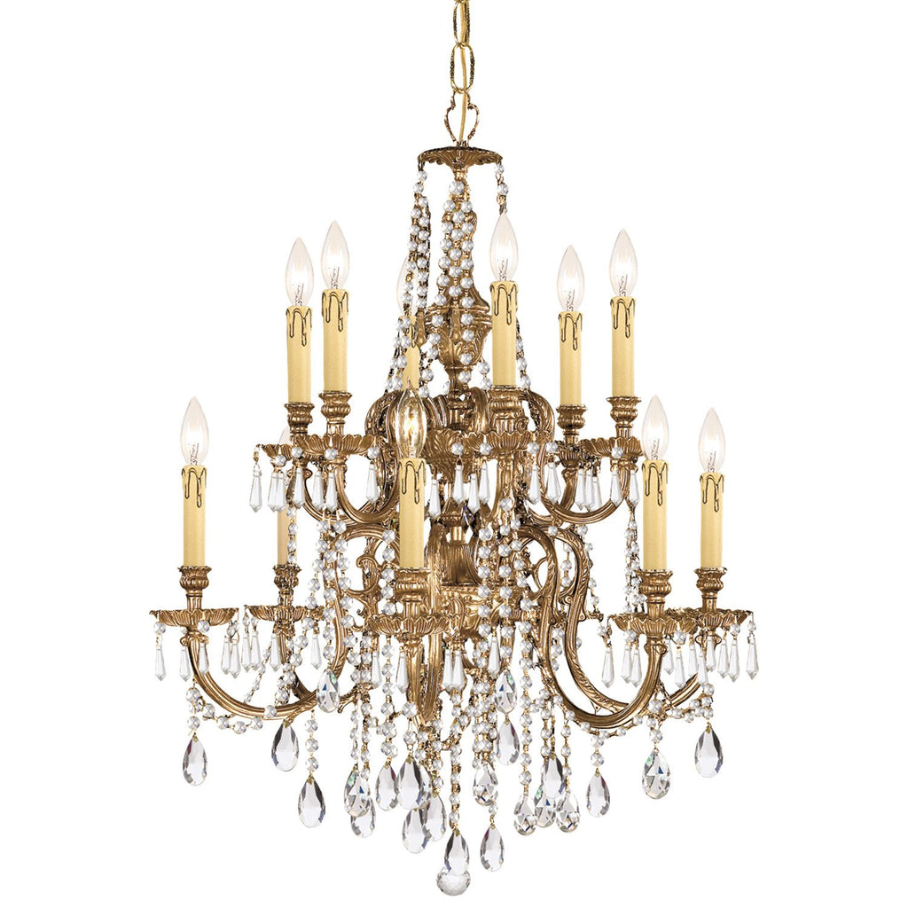 12 Light Olde Brass Crystal Chandelier Draped In Clear Hand Cut Crystal - C193-2812-OB-CL-MWP