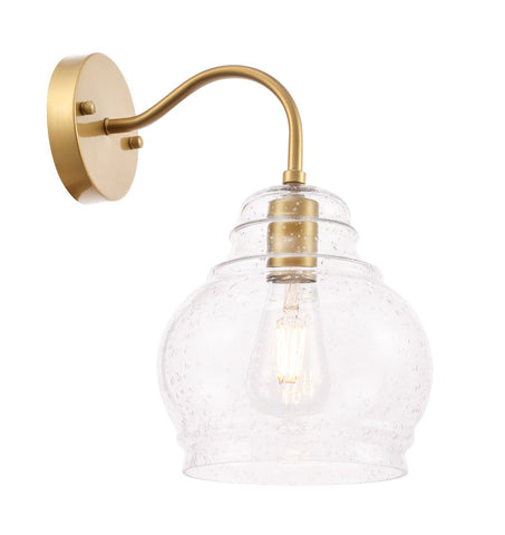 ZC121-LD6194BR - Living District: Pierce 1 light Brass and Clear seeded glass wall sconce