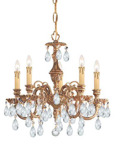5 Light Olde Brass Crystal Mini Chandelier Draped In Clear Spectra Crystal - C193-2905-OB-CL-SAQ