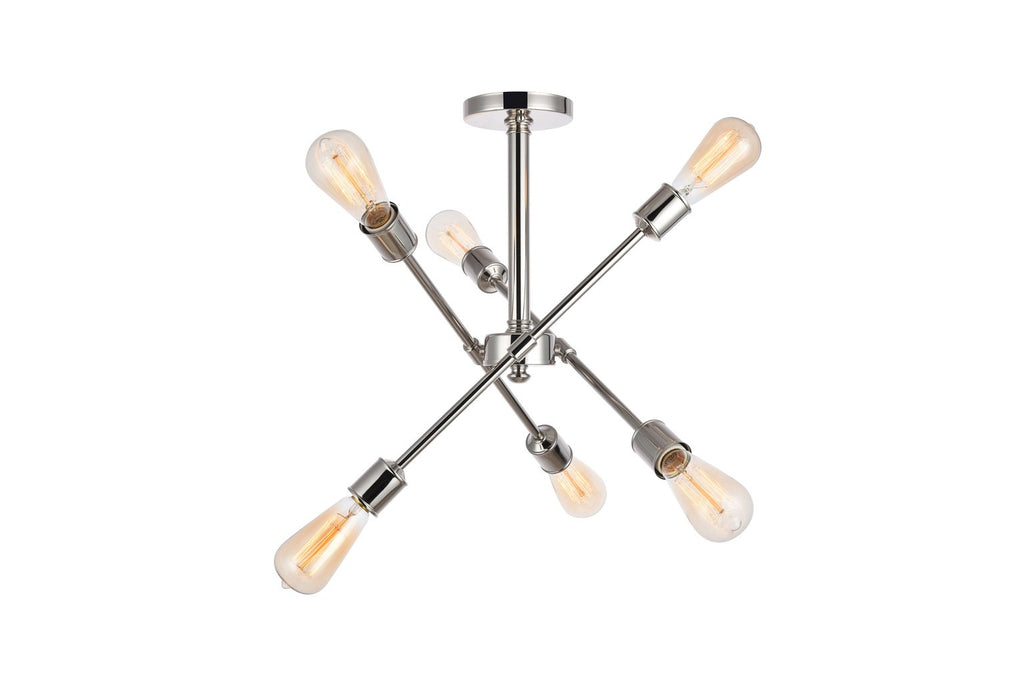 ZC121-LD8003D17PN - Living District: Axel 6 Lights Polished Nickel Flush Mount