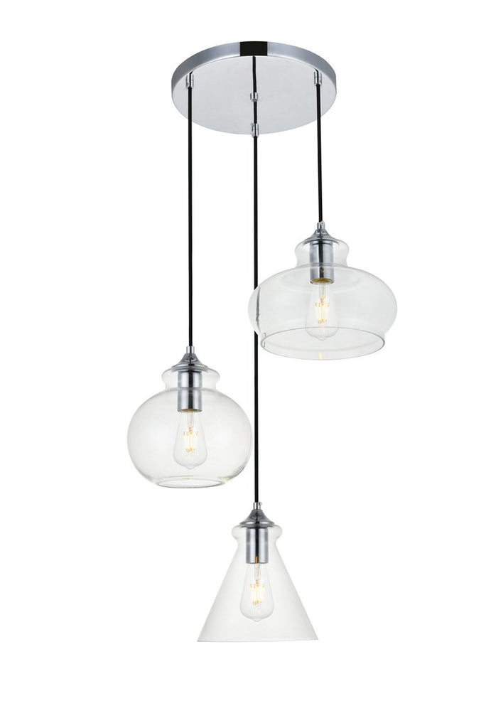 ZC121-LD2247C - Living District: Destry 3 Lights Chrome Pendant With Clear Glass