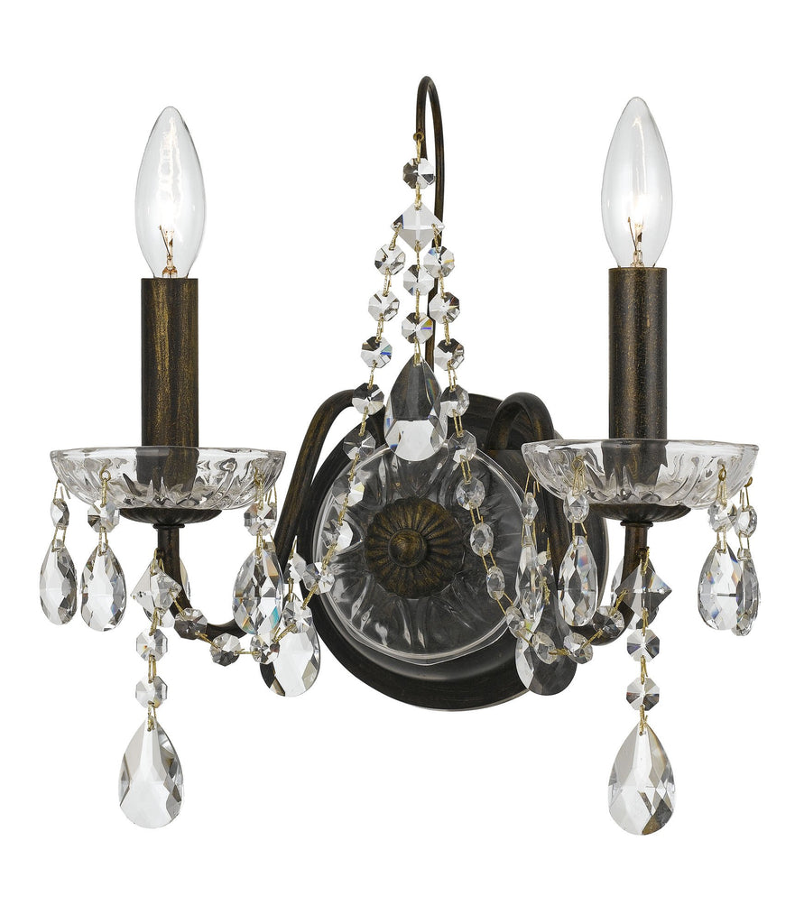 2 Light English Bronze Traditional  Modern Sconce Draped In Clear Hand Cut Crystal - C193-3022-EB