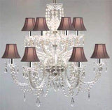 Murano Venetian Style All-Crystal Chandelier with Black Shades W/Chrome Sleeves! - F46-B43/SC/385/6+6/Black