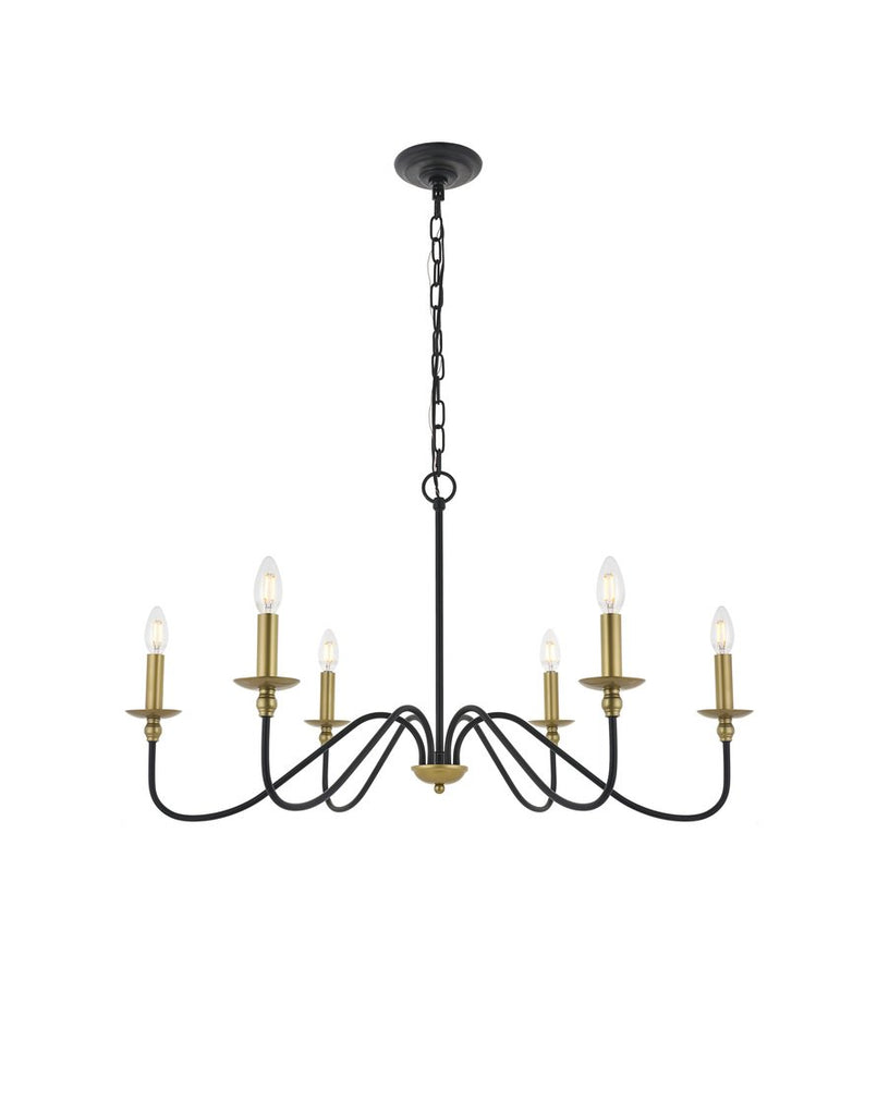 ZC121-LD5006D36BRB - Living District: Rohan 6 light Matte Black and Brass Pendant