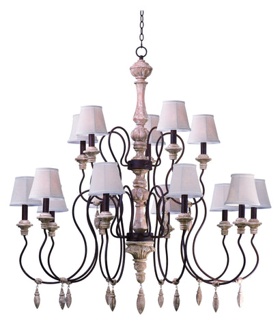 Olde World 15-Light Chandelier with Shades Senora Wood - C157-39611SW/SHD396