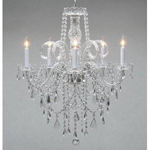 Authentic All Crystal Chandelier H30" X W24" Swag Plug In-Chandelier W/ 14' Feet Of Hanging Chain And Wire - A46-B15/3/385/5