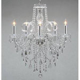 Authentic All Crystal Chandelier Chandeliers H30" X W24" SWAG PLUG IN-CHANDELIER W/14' FEET OF HANGING CHAIN AND WIRE W/CHROME SLEEVES! - A46-B43/B15/3/385/5