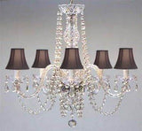 Swarovski Crystal Trimmed Chandelier Authentic All Crystal Chandelier And Black Shades H25" W24" - A46-Blackshades/384/5Sw