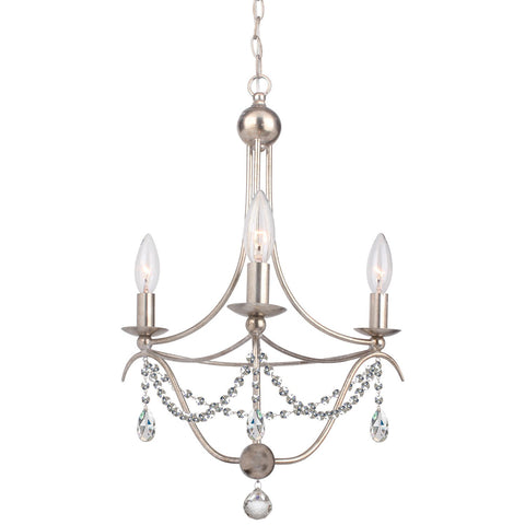 3 Light Antique Silver Modern Mini Chandelier Draped In Clear Spectra Crystal - C193-413-SA-CL-SAQ