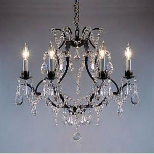 Wrought Iron Crystal Chandelier H19" X W20". Swag Plug In-Chandelier W/ 14' Feet Of Hanging Chain And Wire - A83-B16/3030/6