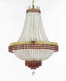 Set of 2-1 Moroccan Style French Empire Crystal Chandeliers Lighting Trimmed w/Ruby Red Crystal! H36 W30 and 1 Flush French Empire Crystal Chandelier Lighting Trimmed w/Ruby Red Crystal! H21 W30 - B74/CG/870/14 + B74/CG/FLUSH/870/14