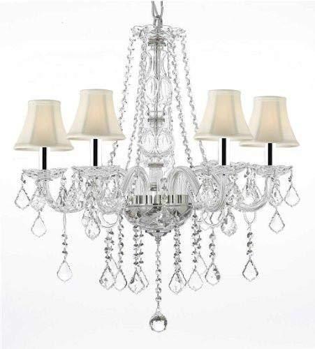 Crystal Chandelier Chandeliers Lighting with White Shades w/Chrome Sleeves H25" x W24" - G46-B43/WHITESHADES/B26/384/5