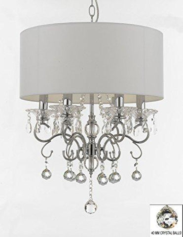 Silver Mist Crystal Drum Shade Chandelier Lighting with Faceted Crystal Balls - B6/J10-02006