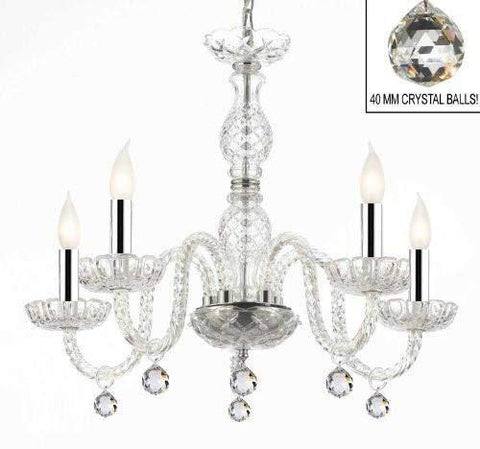 Authentic All Crystal Chandeliers Lighting Chandeliers with Crystal Balls W/Chrome Sleeves! H27" X W24" - G46-B43/B6/B11/384/5