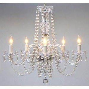 Swarovski Crystal Trimmed Chandelier Chandelier H25" X W24" Swag Plug In-Chandelier W/ 14' Feet Of Hanging Chain And Wire - A46--B15/384/5Sw