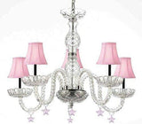 Murano Venetian Style Empress Crystal(TM) Chandelier Lighting with Pink Stars and Pink Shades w/Chrome Sleeves H 25" W 24" - G46-B43/SC/B38/B11/384/5