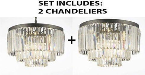Set Of 2 - Palladium Crystal Glass Fringe 3-Tier Chandelier Lighting H 21.5" W 19.75" + Palladium Empress Crystal (Tm) Glass Fringe 3-Tier Flush Chandelier Lighting H 21.5" W 19.75" - 1Ea-G7-1100+1Ea-G7-Flush/1100/9