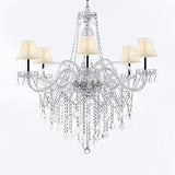 Murano Venetian Style All-Crystal Chandelier Chandeliers with White Shades W/Chrome Sleeves H38" X W32" - G46-B43/SC/WHITESHADES/B12/B67/385/6