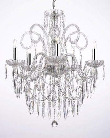 All Crystal Chandelier Lighting Chandeliers W/Crystal ICICLES W/Chrome Sleeves! - G46-B43/B27/3/385/5