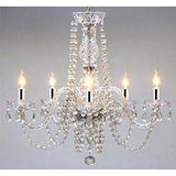 New! Authentic All Crystal Chandeliers with Chrome Sleeves! H25 X W24 Swag Plug in-Chandelier W/14' Feet of Hanging Chain and Wire! - A46-B43/B15/384/5