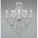 Swarovski Crystal Trimmed Chandelier Authentic All Crystal Chandelier H30" X W24" Swag Plug In-Chandelier W/ 14' Feet Of Hanging Chain And Wire - A46-B15/3/385/5 Sw