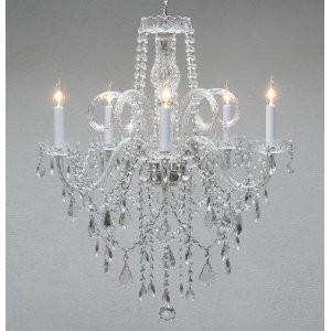 Swarovski Crystal Trimmed Chandelier Authentic All Crystal Chandelier H30" X W24" Swag Plug In-Chandelier W/ 14' Feet Of Hanging Chain And Wire - A46-B15/3/385/5 Sw