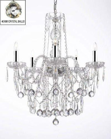All Crystal Chandelier Lighting Chandeliers W/ 40MM Crystal Balls & Crystal ICICLES W/Chrome Sleeves! - G46-B43/B29/3/384/5