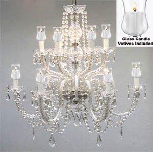 Crystal Chandelier W/ Candle Votives H.27" X W.32"- For Indoor / Outdoor Use Great For Outdoor Events Hang From Trees / Gazebo / Pergola / Porch / Patio / Tent - F46-B31/385/6+6