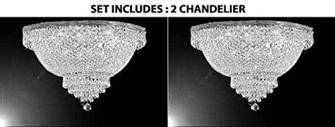 Set Of 2 - French Empire Crystal Semi Flush Chandelier Lighting H18" X W24" - 2Ea Flush/Silver/870/9