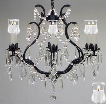 Wrought Iron Crystal Chandelier Lighting With Candle Votives H 19" W 20" - A83-B31/3530/6