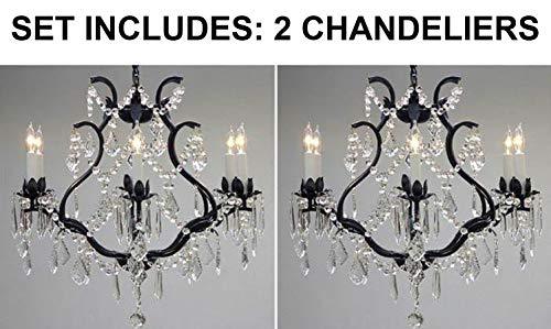 Set of 2 - Wrought Iron Crystal Chandelier Lighting H 19" W 20" - Great for Bedroom, Kitchen, Dining Room, Living Room, and More! - 2EA 3530/6