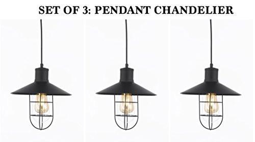 Set Of 3 - Wrought Iron Vintage Barn Metal Pendant Chandelier Industrial Loft Rustic Lighting W/ Vintage Bulbs Included Great For Kitchen Island Lighting - G7-Sn057/1Bulb-Set Of 3