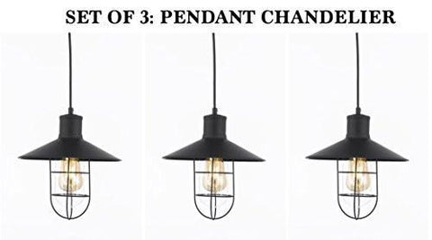 Set Of 3 - Wrought Iron Vintage Barn Metal Pendant Chandelier Industrial Loft Rustic Lighting W/ Vintage Bulbs Included Great For Kitchen Island Lighting - G7-Sn057/1Bulb-Set Of 3