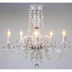 New Authentic All Crystal Chandeliers H25" X W24" Swag Plug In-Chandelier W/ 14' Feet Of Hanging Chain And Wire - A46-B15/384/5