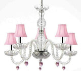 Murano Venetian Style Chandelier Lighting with Pink Crystal Hearts and Pink Shades W/Chrome Sleeves! H 25" W 24" - Perfect for Kid's and Girls BEDROOMS! - G46-B43/PINKSHADES/B21/B11/384/5