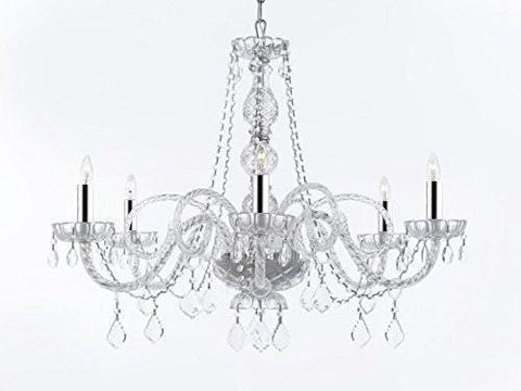 Crystal Chandelier Chandeliers Lighting with Chrome Sleeves! H27 x W32 - G46-B43/B67/385/6