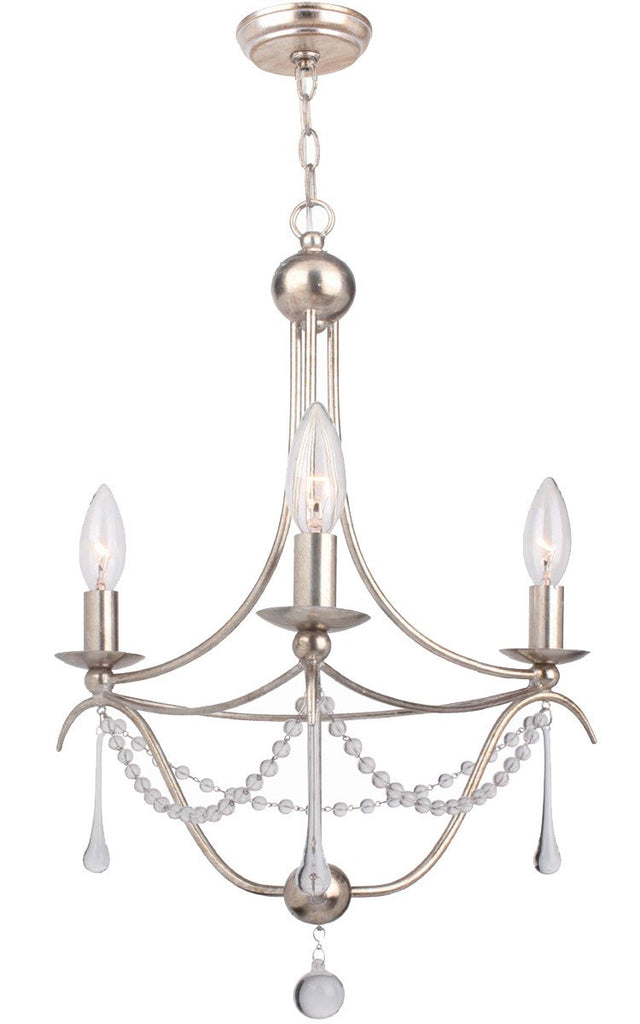 3 Light Antique Silver Modern Mini Chandelier Draped In Clear Glass Beads & Murano Crystal - C193-423-SA